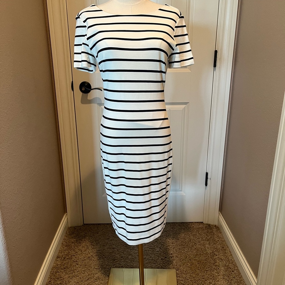 Banana Republic Black and White Striped Midi Dress